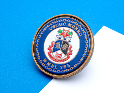 USCGC Munro simulated enamel challenge coin with the cutter's crest