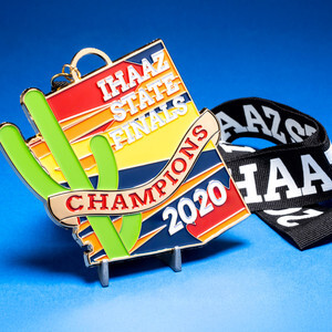 IHAAZ State Finals Champions 2020 soft enamel medal shaped like a cactus