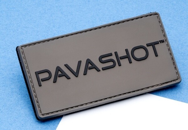 Gray 2D PVC patch with flat layered lettering